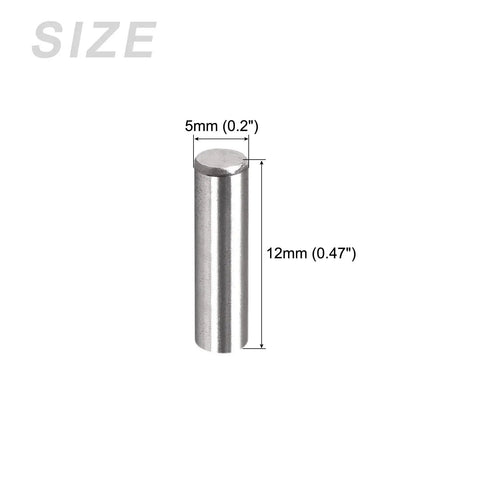 Premium 304 Stainless Steel Dowel Pins 10 Pack 5x12mm size reference of 5mm diameter by 12mm length shelf support pegs.