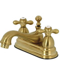 Brushed Brass Centerset Bathroom Faucet With Solid Brass Construction Drip Free Ceramic Disc Deck Mount 4 Inch Centerset 3 Hole