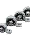 Two Pack Zinc Alloy Pillow Block Bearings Fits Shafts Eight To Twenty Mm Featuring Self Aligning Inner Design For Smooth Rotation Across Machines While Helping Pros Build Reliable Systems Without Breaking A Sweat For Long Heavy Grinds. Four zinc alloy pillow block bearings, 8-20 mm shafts