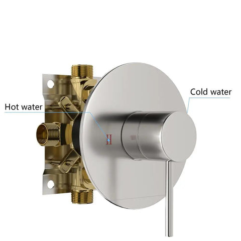 Shower Faucet Set, 10-Inch Rainfall Head with Valve, Brushed Nickel, wall-mounted pressure-balanced control valve with hot and cold water connections.