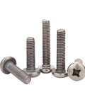 Prime Grade Pure Titanium Phillips Cross Screws M6 M8 Pan Fasteners, shown in five pieces with corrosion-resistant finish.