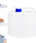 Collapsible Water Container With Spigot For Camping And Outdoors, showing accordion fold design and blue spigot