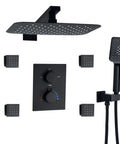 Slick Black Thermostatic Shower System Featuring A Rad 12 Inch Rain Head And Three Mode Handheld Sprayer For A Smooth Bathroom Upgrade And Spacious Tub Combo - digital control panel and accessories.
