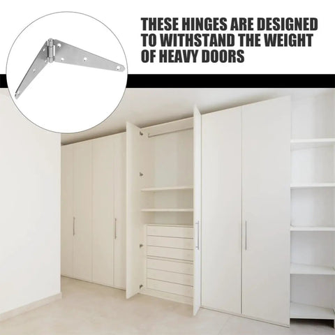 Heavy Duty 5 Inch Gate Strap Hinges Galvanized Iron 2 Piece Set With Installation Screws for heavy doors, shown in cabinet use