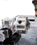 Absolute Beast Cnc Fourth Axis Rotary Table Jd160 With 105 Mm Center Height And 10 To 1 Worm Gearbox motorized rotary head close-up on milling machine.