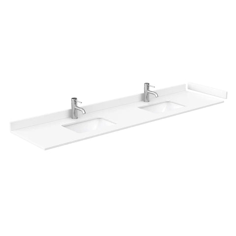 White cultured marble countertop with two undermount square sinks and brushed nickel faucets for Slick 84 Inch Double Bathroom Vanity In Dark Blue With White Cultured Marble Countertop And Undermount Square Sinks Finished With Brushed Nickel Trim For A Major Bathroom Glow Up.