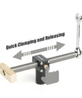 All Metal Bench Dog Clamp With Three Quarter Inch Quick Release Mechanism For Woodworking Mft Table And Workshops Heavy Duty Ratcheting Design two pack shown from side, showcasing quick release mechanism.