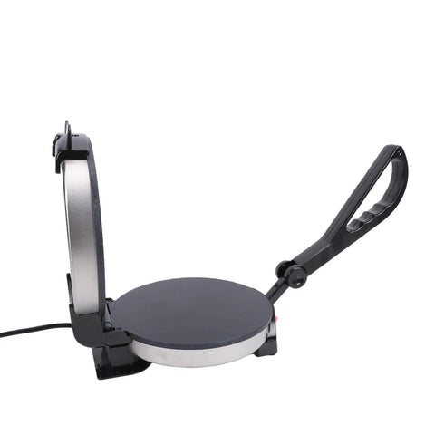 Hamwesh 1000W Electric Tortilla Maker Machine With Non Stick Surface, 8 Inch Automatic Hot Press For Chapati And Roti, Features Temperature Control And Huge 20-5cm Heating Area Perfect For Family Feasts And Meal Prep At Home, shown from an angled view.