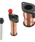 Hands On Electromagnetic Induction Solenoid Kit For High School Physics with copper coils and metal rod on white background.