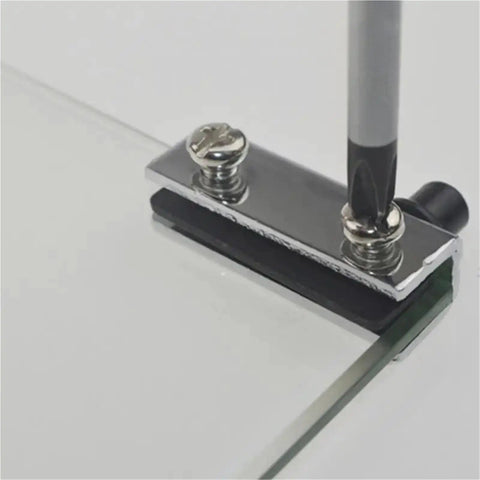 Close-up of Two Pack Glass Door Pivot Hinges For Cabinets Wardrobes TV Cabinets And Bookcases Silver Clamp Clip Hardware