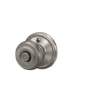 F40 GEO 619 Georgian Door Knob, Satin Nickel, Bed Bath Privacy Lock with Push Button, Self Aligning Screws