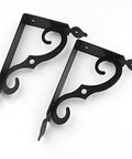 Heavy Gauge Metal Shelf Brackets L Shape Corner Braces Two Pack 240 Millimeter thick steel wall mounts with decorative design.