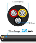 Cross section of 22 Gauge 3 Conductor Low Voltage Wire 50 Ft PVC Stranded LED Cable Flexible Extension Cord With Tinned Copper Hookup Wire No Fuss Super Flexible Direct Burial Ready Sun Resistant Flame Retardant High Conductivity Low Resistance