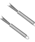 Double Pack Stainless Steel Pineapple Eye Peeler Remover Tool With V Shaped Blade For Easy Eye Removal, two silver tools with pointed ends.