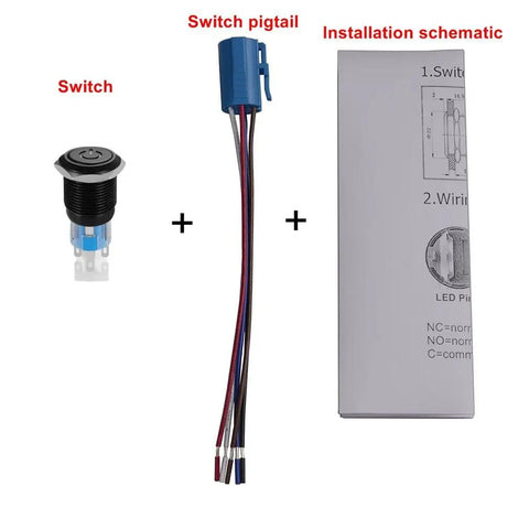 19mm Latching Pushbutton Switch With Dope Blue 12V LED Power Symbol 1NO 1NC SPDT On Off Waterproof Toggle Switch components