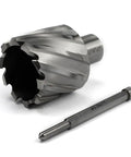Heavy Duty HSS Annular Cutter 1-1/16 Inch Cut Dia With 3/4 Weldon Shank, includes guide pin for burr-free holes.