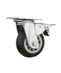Heavy Duty Swivel Rubber Caster Wheels Double Lock Brake Alloy Bracket Silent Roll 750 KG Load capacity with wide tire tread.