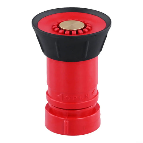 Badass Heavy Duty 1 Inch Fire Hose Nozzle Slick Red Thermoplastic Design Powers Up High Pressure Spray Jet Or Smooth Fog Pattern For Pro Firefighting And Backyard Irrigation Chores, showing red nozzle with black grip.