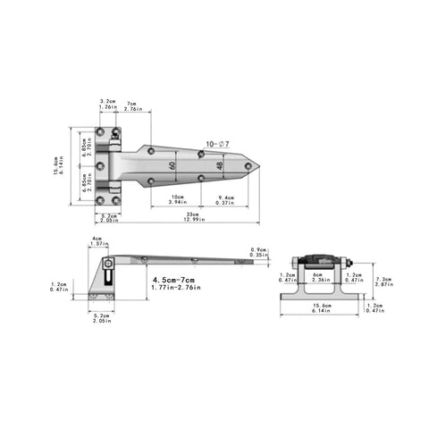 Heavy Duty Zinc Alloy Door Hinge Featuring Adjustable Height And Silky Smooth Rotation Engineered For Barns Warehouses And Farms Boasts No Sweat Mounting And Rock Solid Everyday Reliability diagram with measurements.