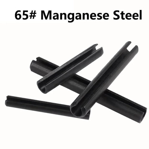 65# manganese steel pins from the 390 Piece Spring Steel Split Dowel Pin And Tension Roll Pin Assortment Kit With 13 Sizes M1.5 To M6