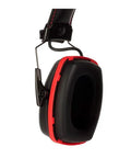 Close-up of Wireless Bluetooth Earmuffs With Boom Microphone For Hands Free Calls And Music Streaming On The Job Site Noise Reduction Hearing Protection With Rotating Mic For Clear Communication showing ear cushion and adjustable headband.