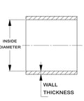 Diagram illustrating inside diameter and wall thickness of Black 10 Foot High Temperature Silicone Vacuum Tubing Hose 3.5mm ID 60 Psi