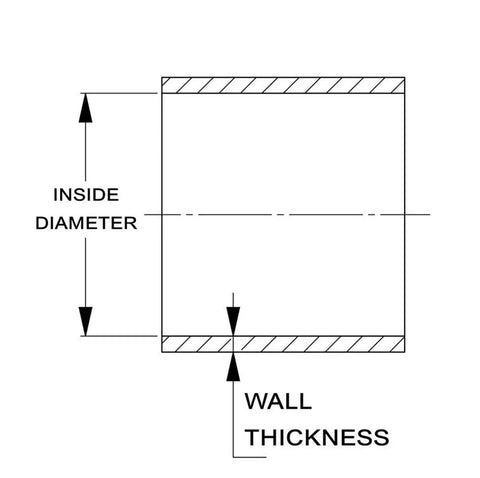 Diagram illustrating inside diameter and wall thickness of Black 10 Foot High Temperature Silicone Vacuum Tubing Hose 3.5mm ID 60 Psi
