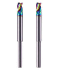 Two rainbow DLC-coated solid carbide square end mills with long shanks, 5/16" dia, 1/2" LOC, 3-3/4" overall length