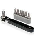 Ultra Compact Right Angle Ratchet Screwdriver Kit With 8 Bits Cr Steel Low Profile Mini Set Perfect For Tight Spaces And Precision Gear Repair Jobs, 101 mm handle with 8 bits
