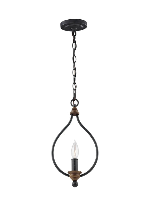 Hartsville Mini Farmhouse Pendant Light in Bronze and Weathered Zinc Finish, 1 Light Torpedo Candelabra Socket, Rustic Style