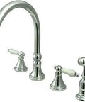Governor Deck Mount Kitchen Faucet With Brass Sprayer, 8.25 Inch Spout Projection, 6.875 Inch Clearance, 4 Hole Installation, 1.8 GPM At 60 PSI, Polished Chrome Finish, Built To Last, ASME CEC Title 20 Compliant, showing full set