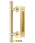 Dope 12 Inch Brushed Brass Gold Barn Door Handle Kit With Solid Aluminum Pulls And Flush Handles Heavy Duty Sliding Door Hardware
