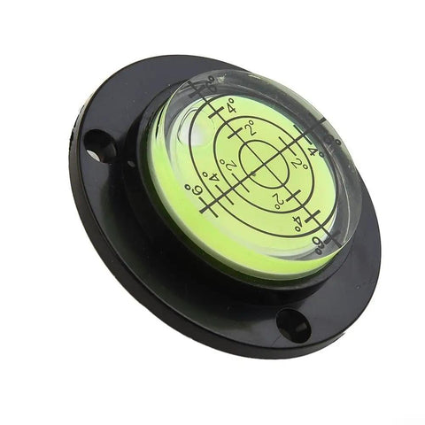 for mini Round for spirit Level for 360 Degree Viewing showing a 50mm diameter black body with green liquid inside.