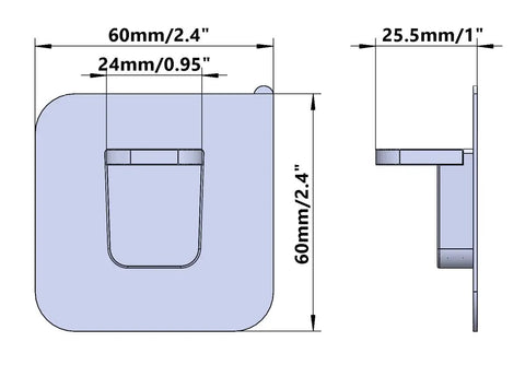 Diagram of self adhesive shelf support peg with 60mm height and 25.5mm width for kitchen cabinets and closets.