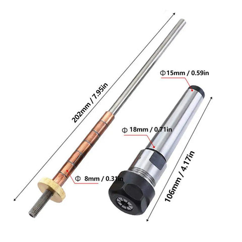 Pen Turning Mandrel for Wood Turning and Lathe Work, Handy DIY Woodworking Accessory Tool with dimensions highlighted