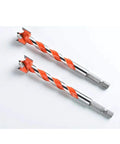 Pro Grade Ten Piece Forstner Drill Bit Set Cuts Slick Clean Holes In Wood And Tile Straight Up No Frills Heavy Duty Carbide Reinforced Alloy Steel Sized Sixteen To Twenty Five Millimeters Vibrant Blue - close-up of two drill bits