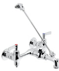 Heavy Duty Hot And Cold Utility Sink Faucet With Hose Thread And Pail Hook For Janitorial Closets Kitchens Or Garages Cast Brass Construction In Polished Chrome Finish, wall-mounted view