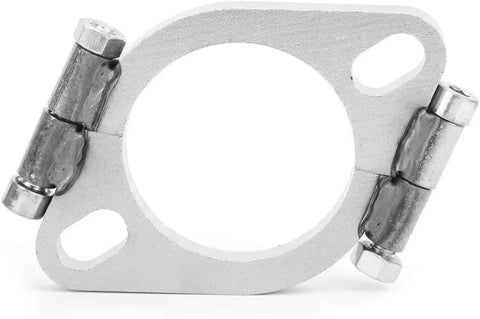Heavy Duty 2 Pack Split Flange Repair Kit For Cars And Motorcycles 2 Bolt Flat Oval Design showing a close-up of a stainless steel split flange.