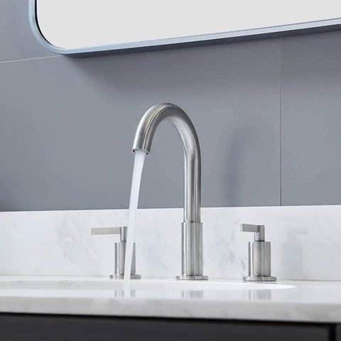 Widespread 3 Hole Bathroom Faucet Kit In Brushed Nickel, 8 Inch Spread, Two Handle Vanity Faucet With Pop Up Drain And Supply Lines