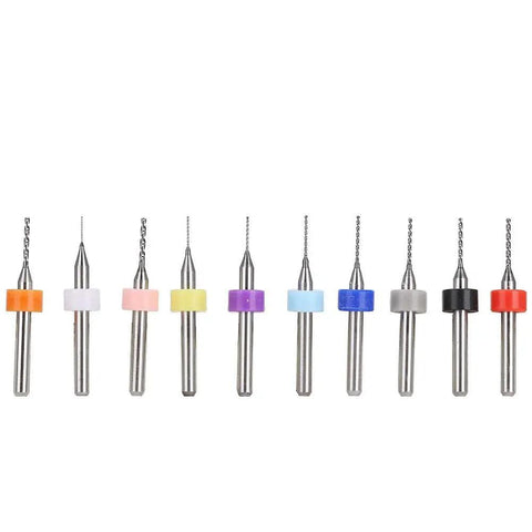 10 Piece Tungsten Steel Drill Bit Set 0.3 to 1.2 Millimeter for PCB Circuit Board Drilling Kit with colored rings