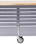 96 Inch Rolling Tool Chest With 24 Drawers, Garage Workbench And Mobile Cabinet With Locking Wheels, Solid Rubber Wood Top