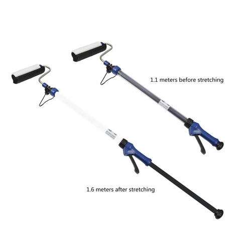 Self Priming Paint Roller With 1.6 Meter Extension Pole Removable Wool Core shown in two lengths, 1.1m and 1.6m for wall coating.