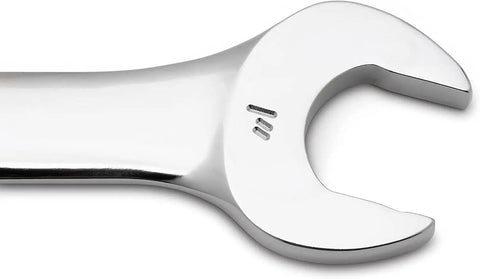 Close-up of open end from 28 Piece Combination Wrench Set With 6 Point Box Ends, SAE And Metric, 15 Degree Offset For Tight Spaces, Off Corner Loading