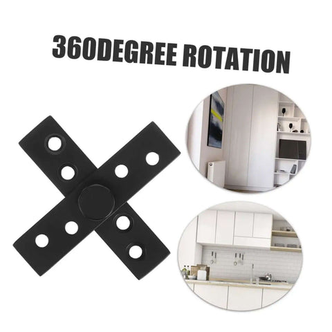 2-Piece Stainless Steel Hidden Pivot Hinges for Concealed Doors, showcasing 360-degree rotation and installation examples.