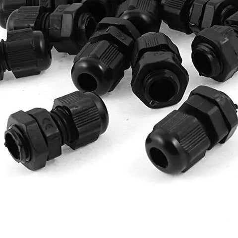 25 Pack PG7 Black Plastic Waterproof Cable Glands Joints For 3 To 6.5mm Wires With 9mm Thread IP68 Seal Nylon Durable Weatherproof Kit