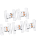 Set of five Sticky Mount Automatic Fridge Door Closers for Cabinets and Drawers Locking Mechanism in white, nonslip design.