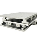Built Tough Two Axis Moving Table for Laser Marking and Engraving Machine, aluminum, 300x220 mm platform, side view.