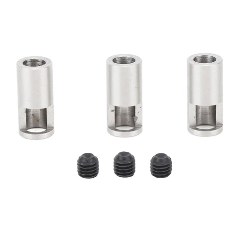 Three stainless steel pinion reducer sleeves for 8mm to 5mm shafts, with three small screws