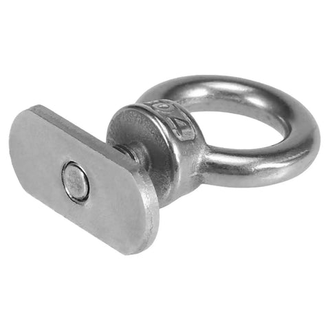 Close-up of heavy-duty stainless steel eye bolt from Stainless Steel Eye Bolts Kit For Track Mounting And Tie Downs 15 Piece Kayak