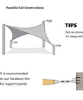 Diagram of Rectangle Sun Shade Sail 16x20 Feet UV Block Canopy setup showing positions for high and low points, with installation tips.